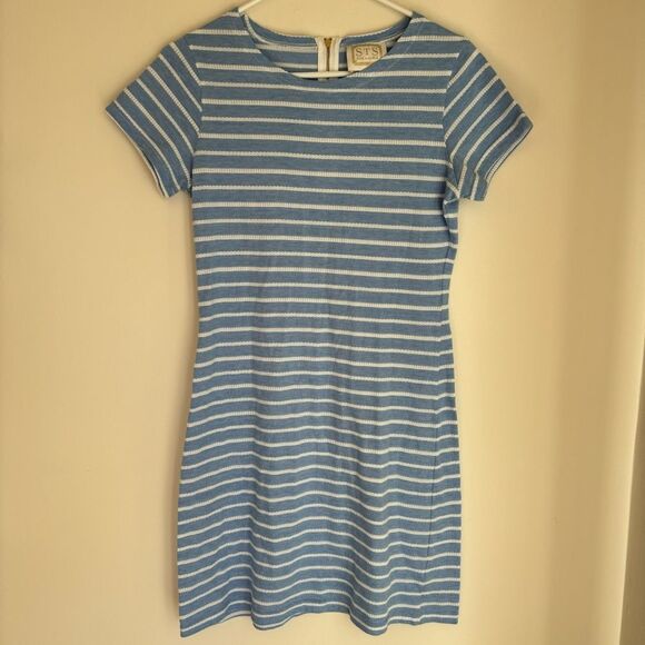 STS Sail to Sable Stripe Tunic Shift Dress Short Sleeve Blue White Women Sz Sm - Picture 1 of 10
